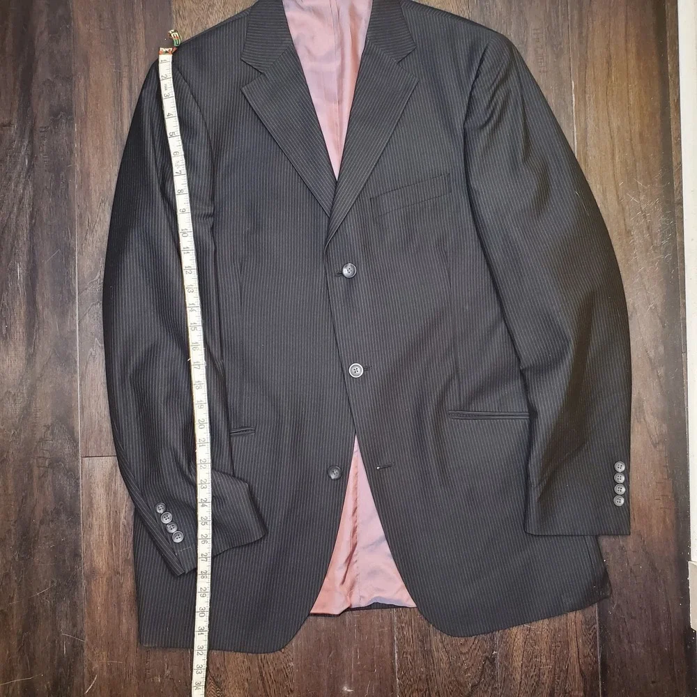 Billy London Mens Sport Coat 40L Black Pinstripe Poly Blend Blazer Jacket 2 Vent